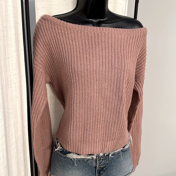 Missguided pink off shoulder chunky knit long sleeve sweater top S - Picture 9 of 15
